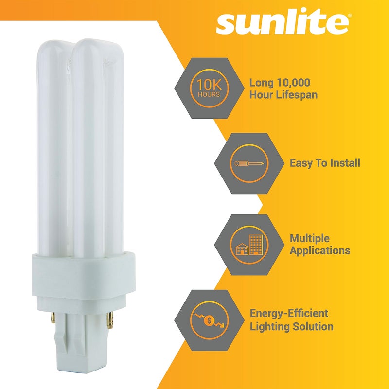 Sunlite 40541 PLD13/SP41K/10PK Double Twin Tube Compact Fluorescent Lamp, PLD 2-Pin, 13 Watts, 660 Lumens, 4100K Cool White, 2-Pin (GX23-2) Base, 10 Pack - Image 3